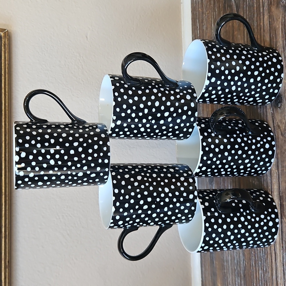 Vintage 1988 McNutts Department 56 Polka Dot Black and White Mugs Set of 6